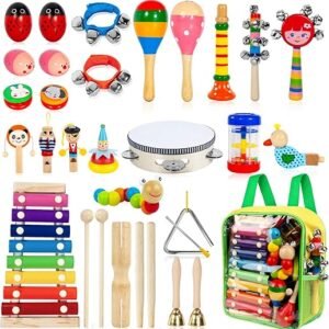 33-Piece Kids Wooden Percussion Instrument Set for Early Learning