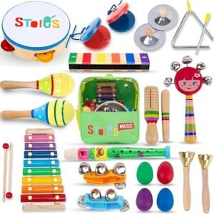 Stoie's 24-Piece Wooden Musical Instruments Set for Toddlers